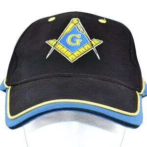 Vintage Masonic Freemason Masons Black Blue Gold Embroidered Cotton Ball Cap Hat